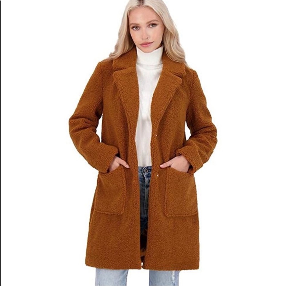 Teddy Fleece Coat in burnt orange